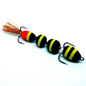 Mandula model 908 4 segmenti momeala artificiala pescuit la spinning mandula negru cu galben coada rosie