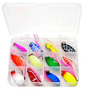 Set 12 lingurite oscilante din metal, Fishingbox, lingurite pescuit la rapitor, spinning, pentru pastrav, clean, biban