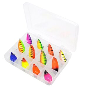 Set Fishingbox cutie cu 12 lingurite rotative pentru pescuit la spinning, ultralight, 3g, 5g
