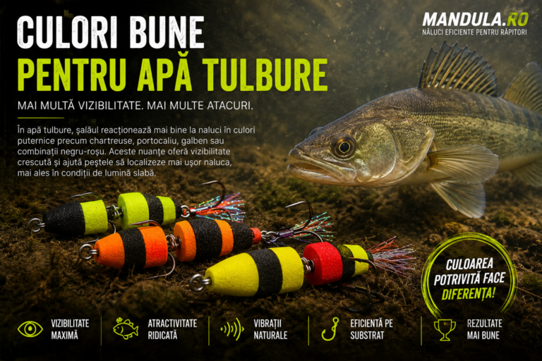 Culori bune pentru apă tulbure la pescuitul șalăului cu mandula